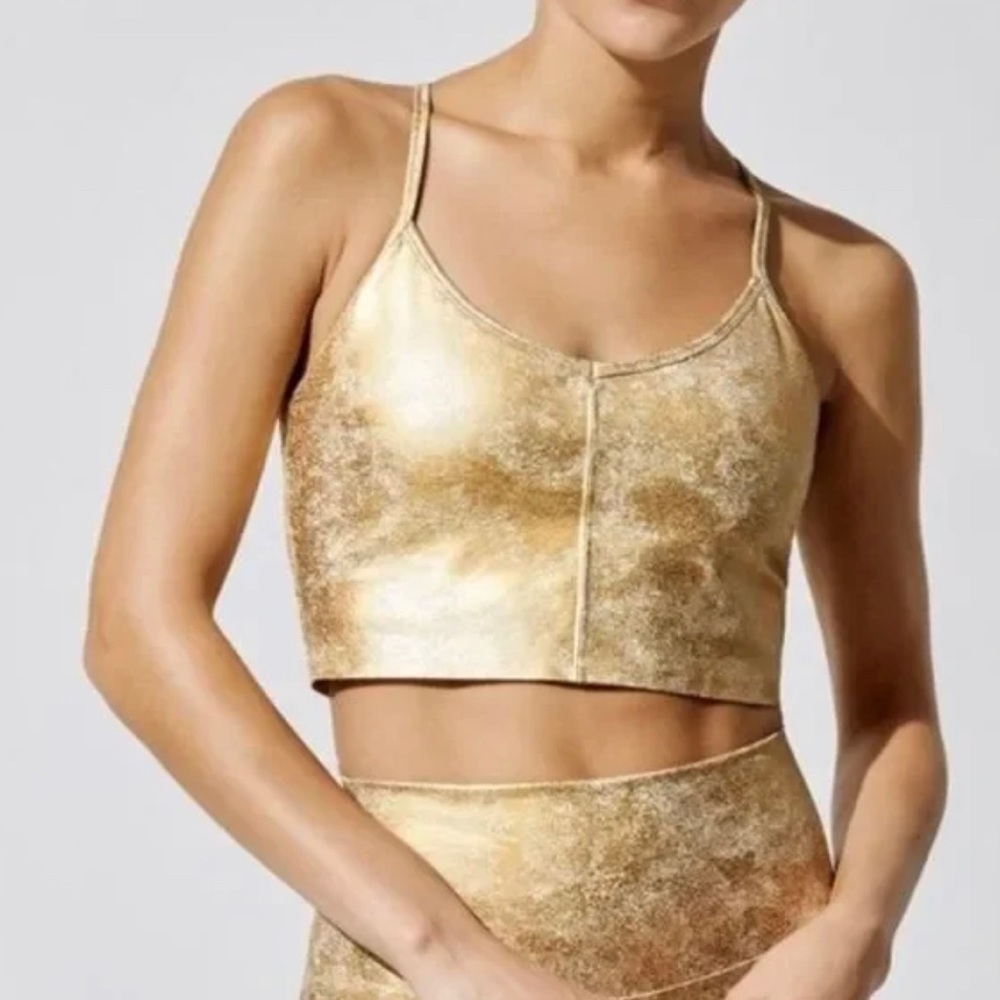 CARBON38 Leatherette Longline Sports Bra Gold (S)